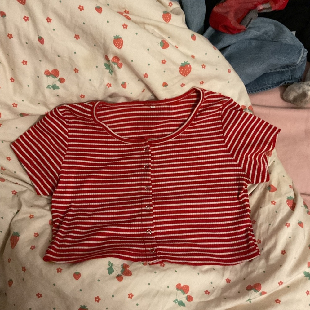 Red and White Striped Crop Top